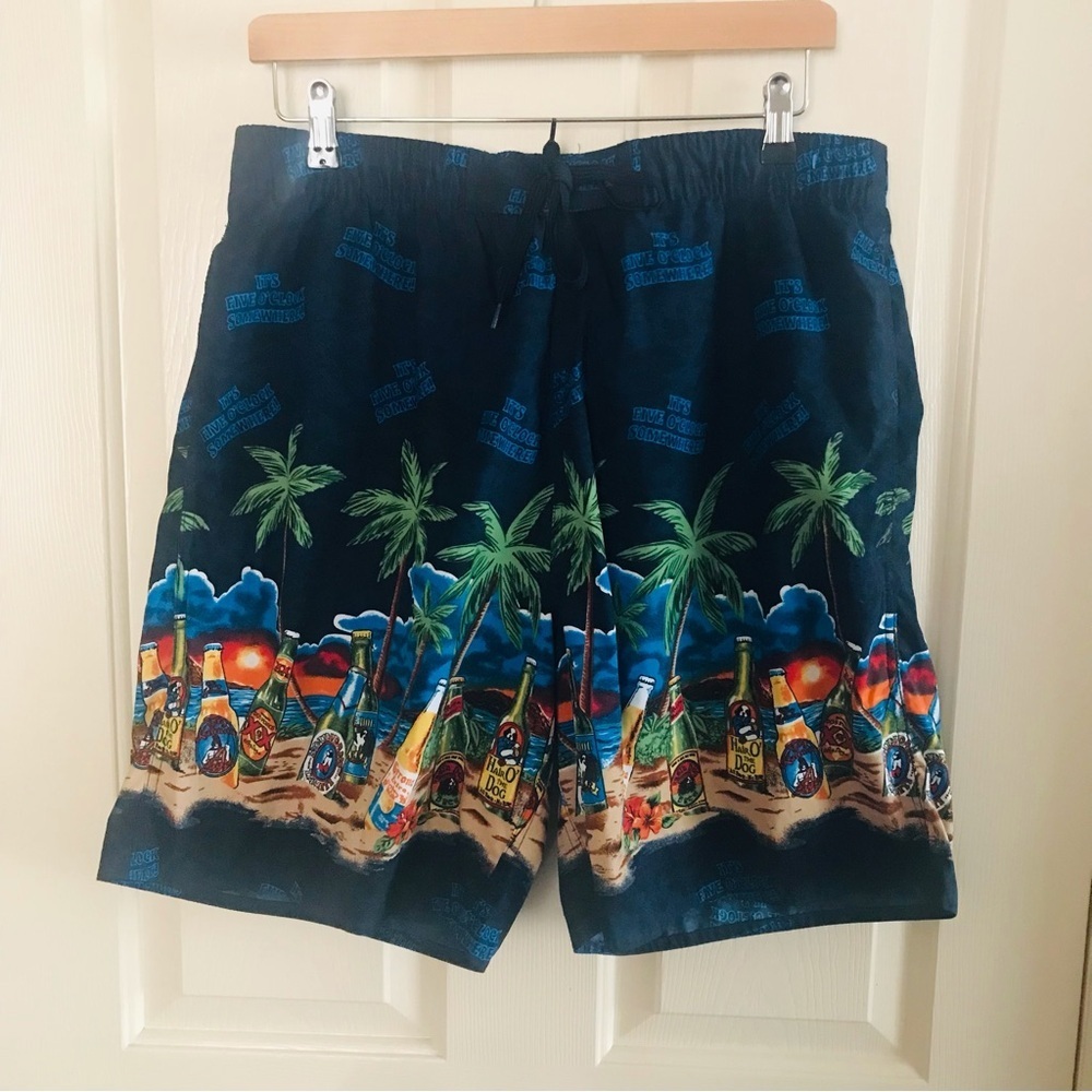 Big Dogs Men’s Swimming Trunk Beach Scene Print Blue Size Medium